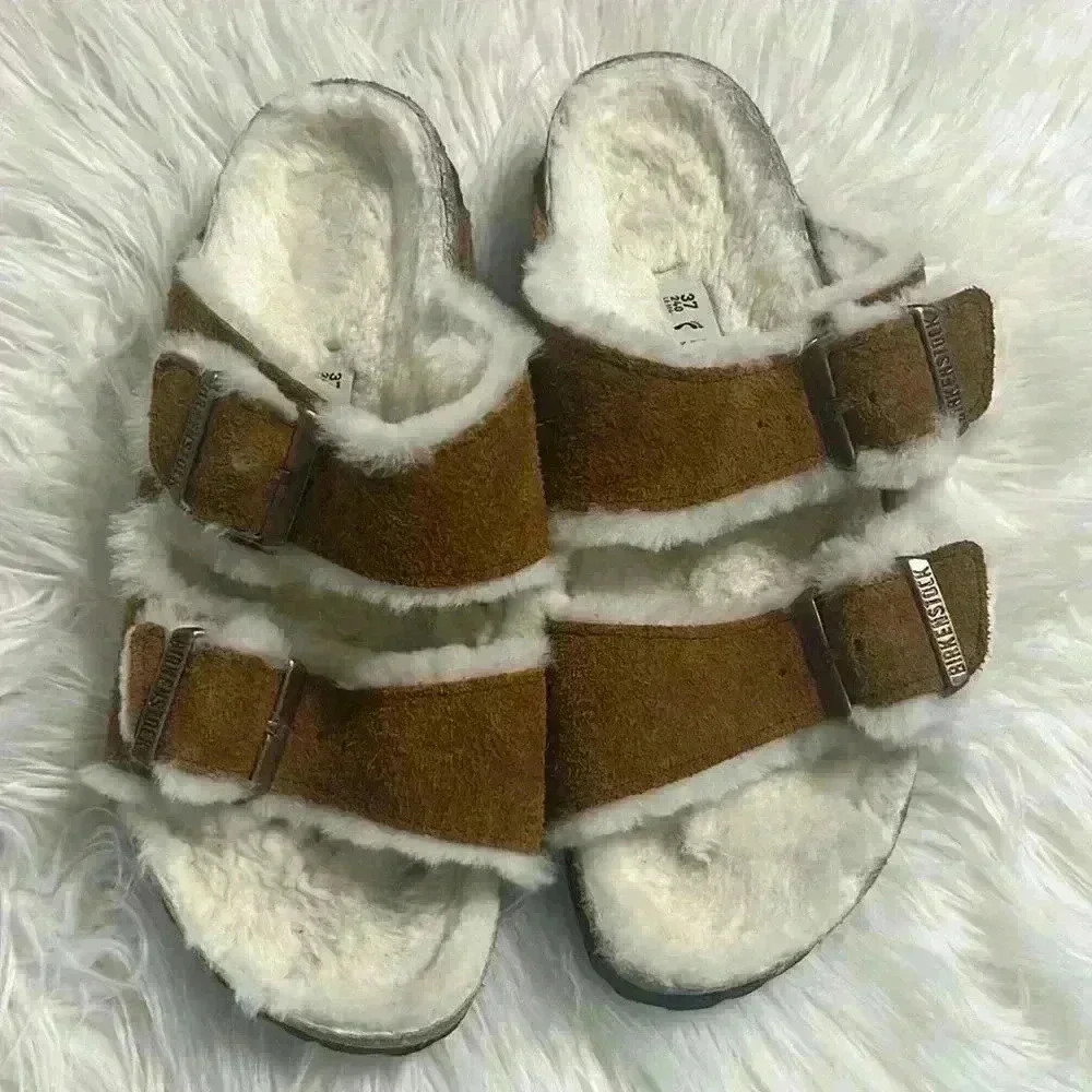 Birkenstock Womens Arizona Shearling Suede Leather Mink - Picture 2 of 10
